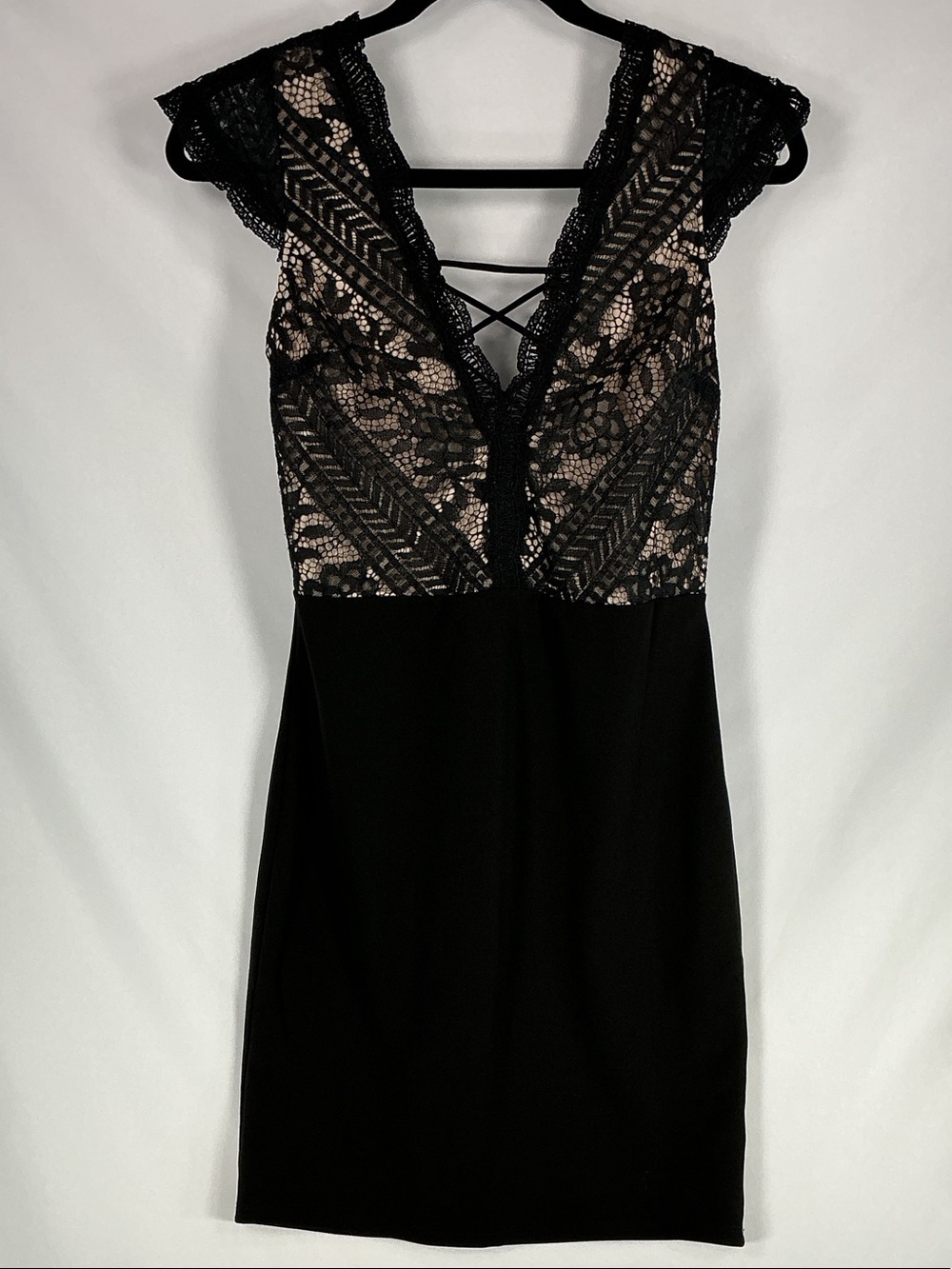 Lulus NWT Give a Glam Black Lace Lace-Up Bodycon Mini Dress Cocktail Party S